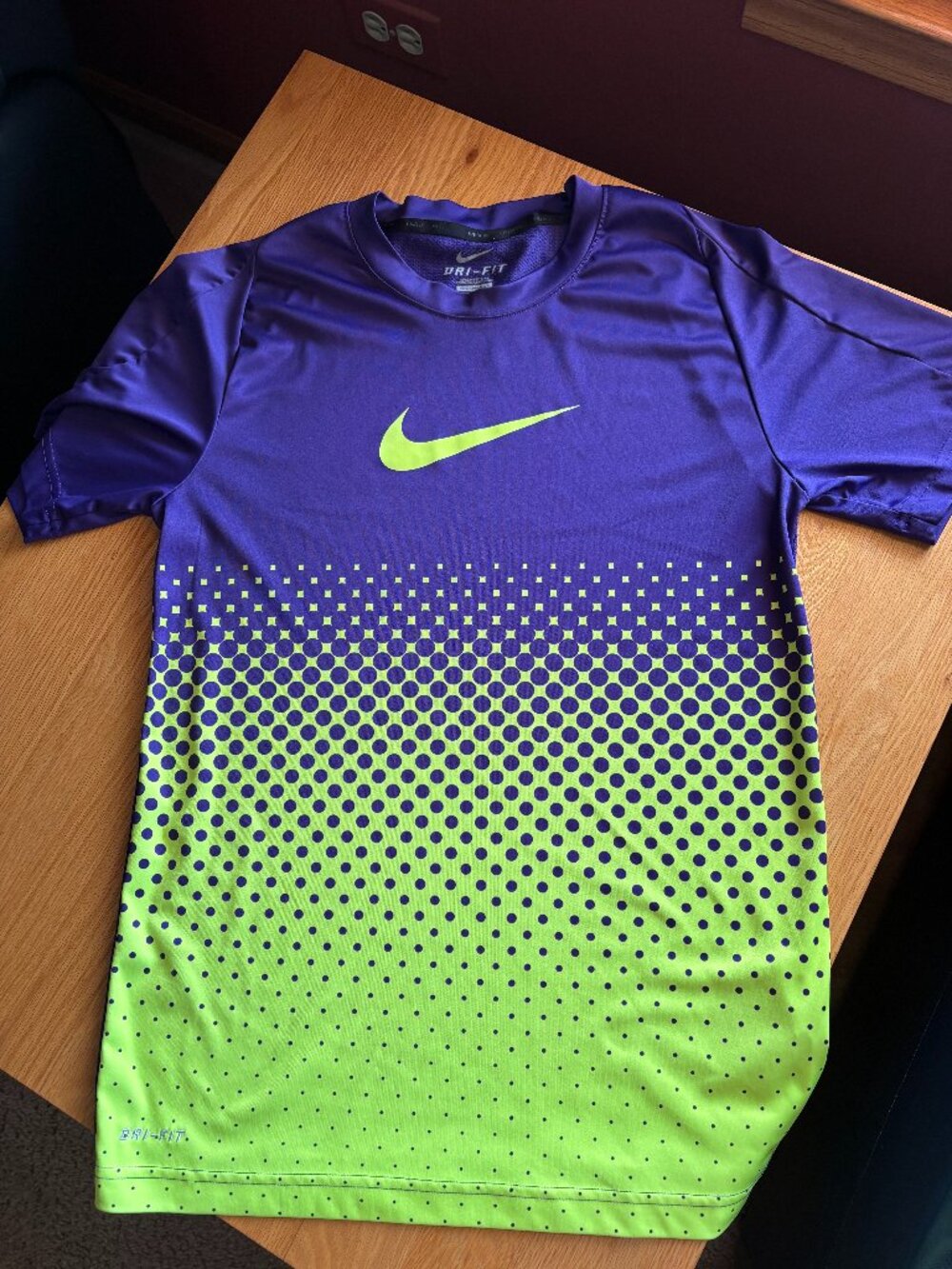NIKE Mens Small Dri Fit Purple and Lime green  athletic shirt
